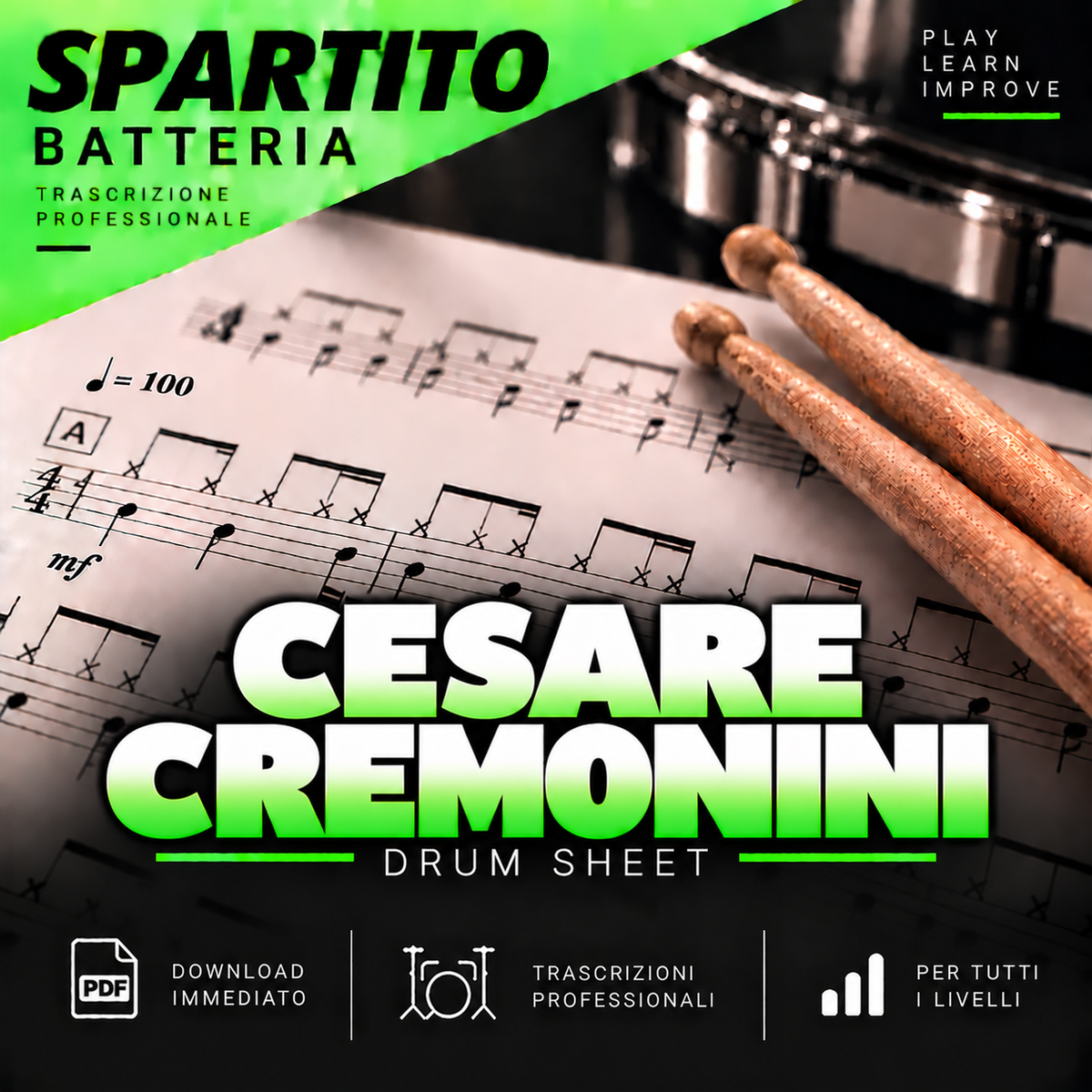 Cesare Cremonini - Poetica- LIVE (drum sheet music)