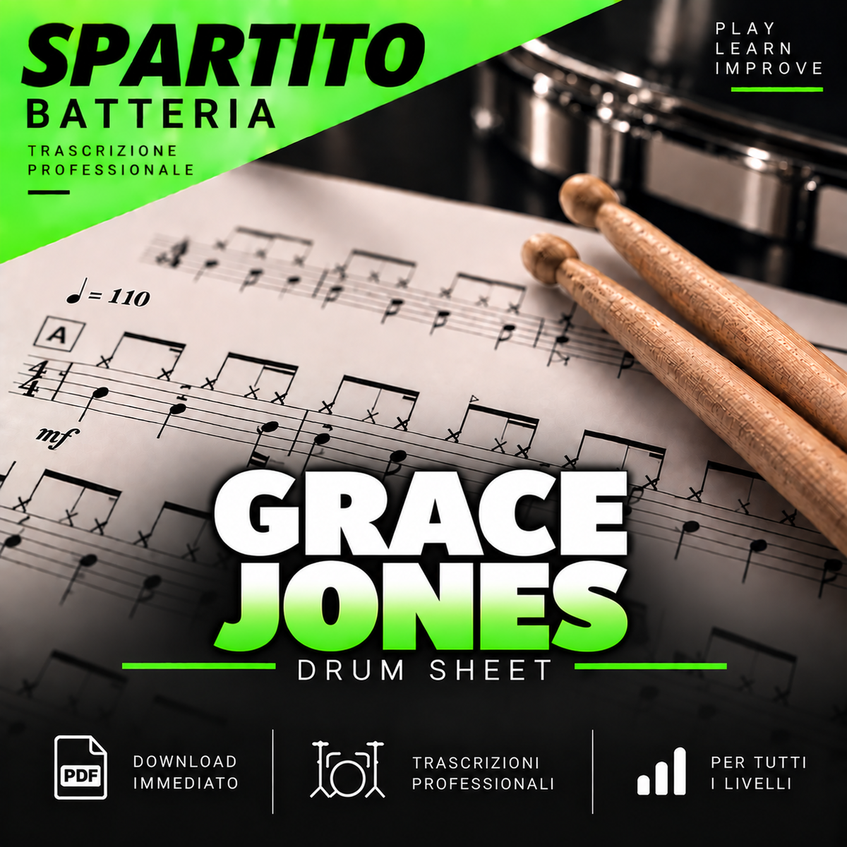 Grace Jones - Slave to the rhythm (Ash Soan cover) (drum sheet music)